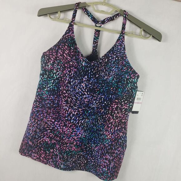 Island Escape Tankini Swim Top Womens 6 Black Pink Racerback Macys N760263 - Picture 4 of 10